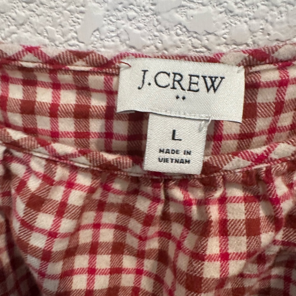 J. Crew Red Brown Plaid Ruffle Women's Square Neck Blouse - Picture 4 of 5